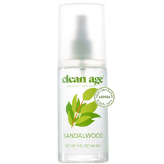 Clean Age sandalwood deodorant bottle front view highlighting aluminum-free formula for active teens