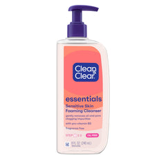 Clean & Clear Essentials, envase-espuma sin fragancia: ideal para piel sensible y uso diario.