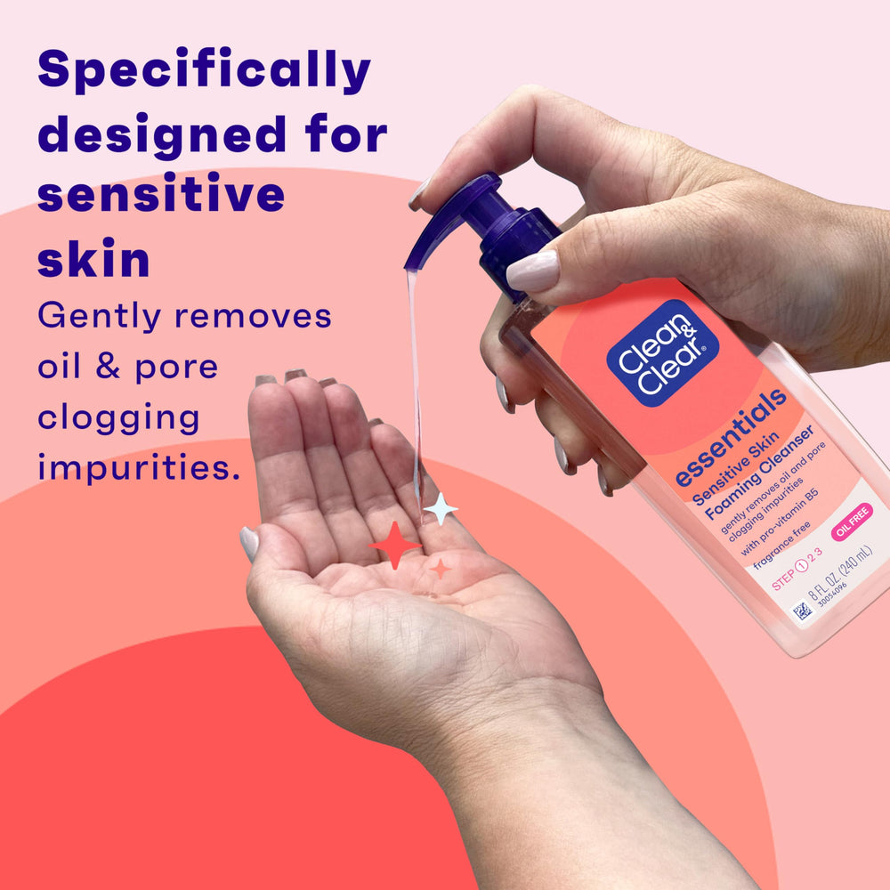Clean & Clear Essentials, textura-espuma suave: limpieza eficaz sin irritación.