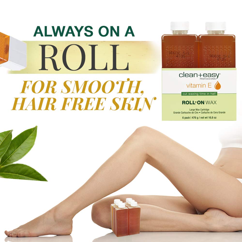 Clean + Easy Vit E roll-on, aplicador destacado, depilación suave sin irritación