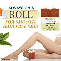 Clean + Easy Vit E roll-on, aplicador destacado, depilación suave sin irritación