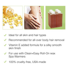 Cera depilatoria Clean + Easy Vit E, uso facial y corporal recomendado