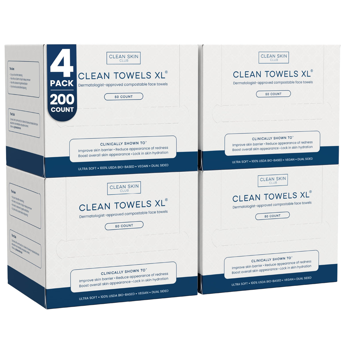 CLEAN SKIN CLUB Clean Towels XL: paquete de 200 toallitas faciales desechables para uso diario.