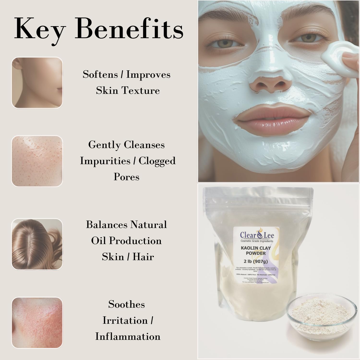 ClearLee envase hermético para kaolin, conserva la pureza del polvo y facilita su uso