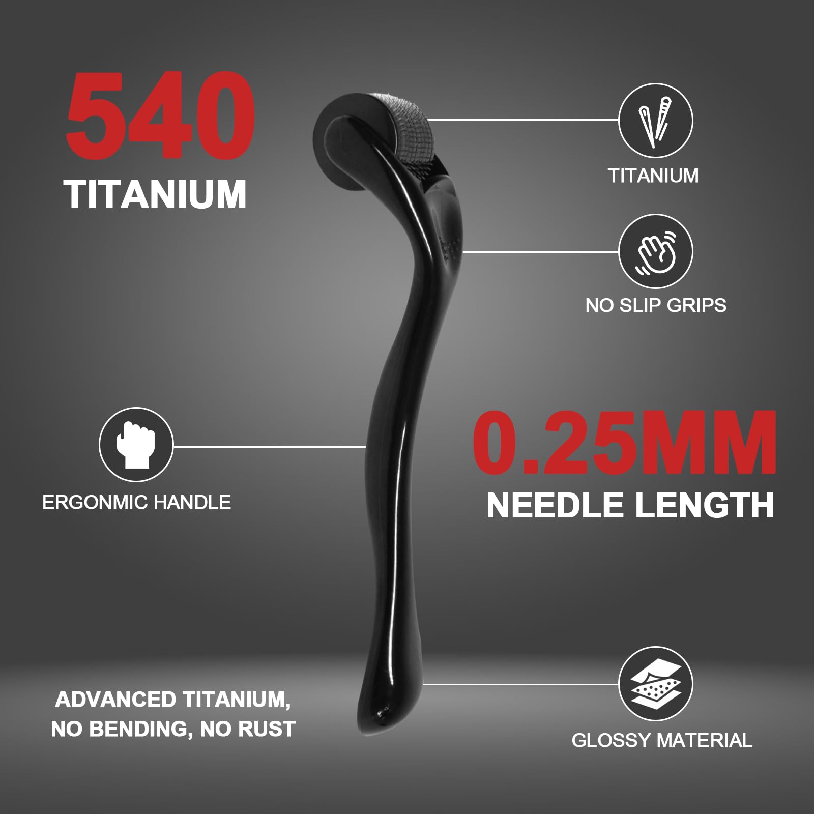 CLETINA 540 Titanium Derma Roller con mango ergonómico para cómodo manejo diario