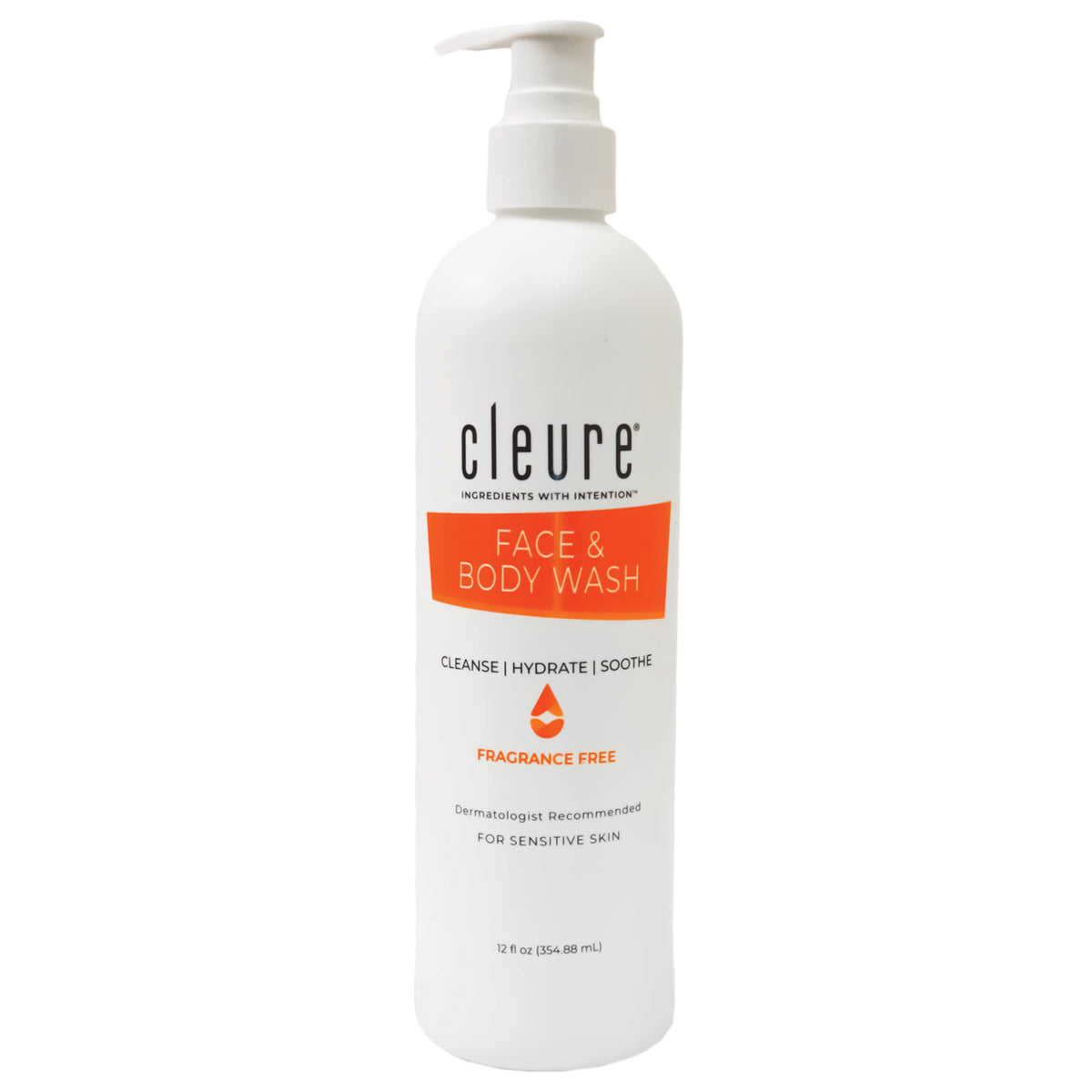 Cleure limpiador facial y corporal en botella de 12 onzas para piel sensible