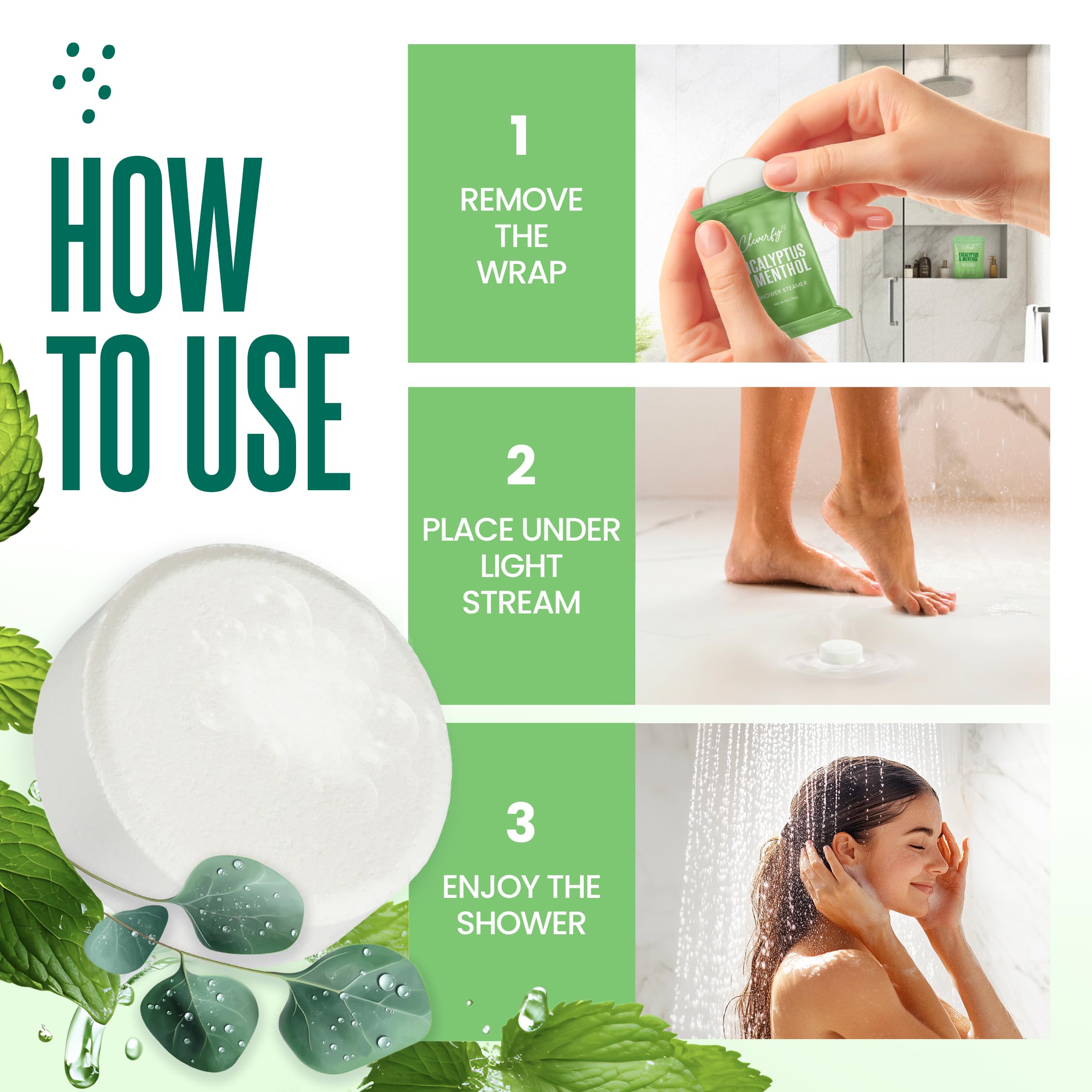 CLEVERFY empaque de 18 tabletas ducha eucalipto, regalo práctico y aromático.