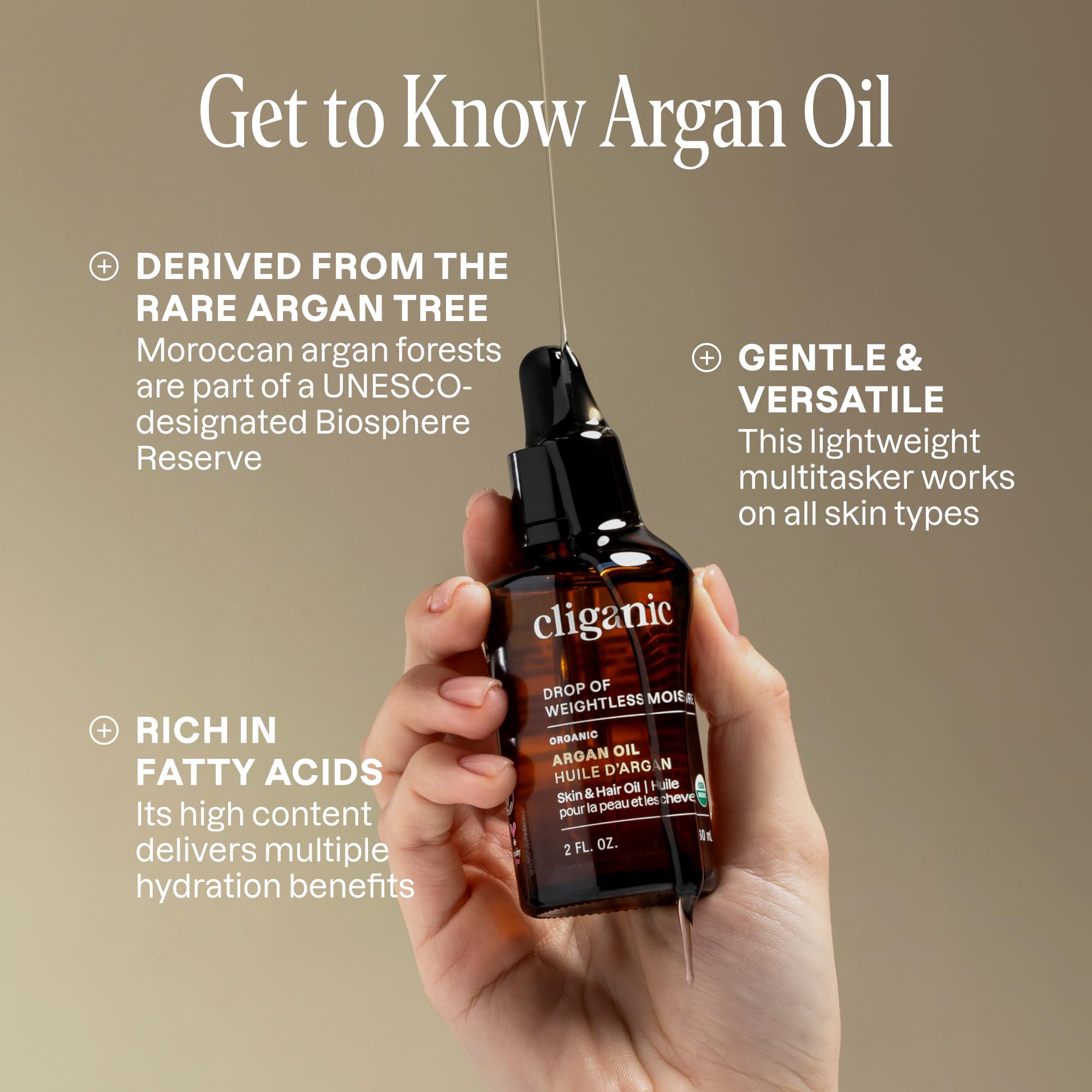Textura ligera de aceite de argán orgánico Cliganic facilita absorción