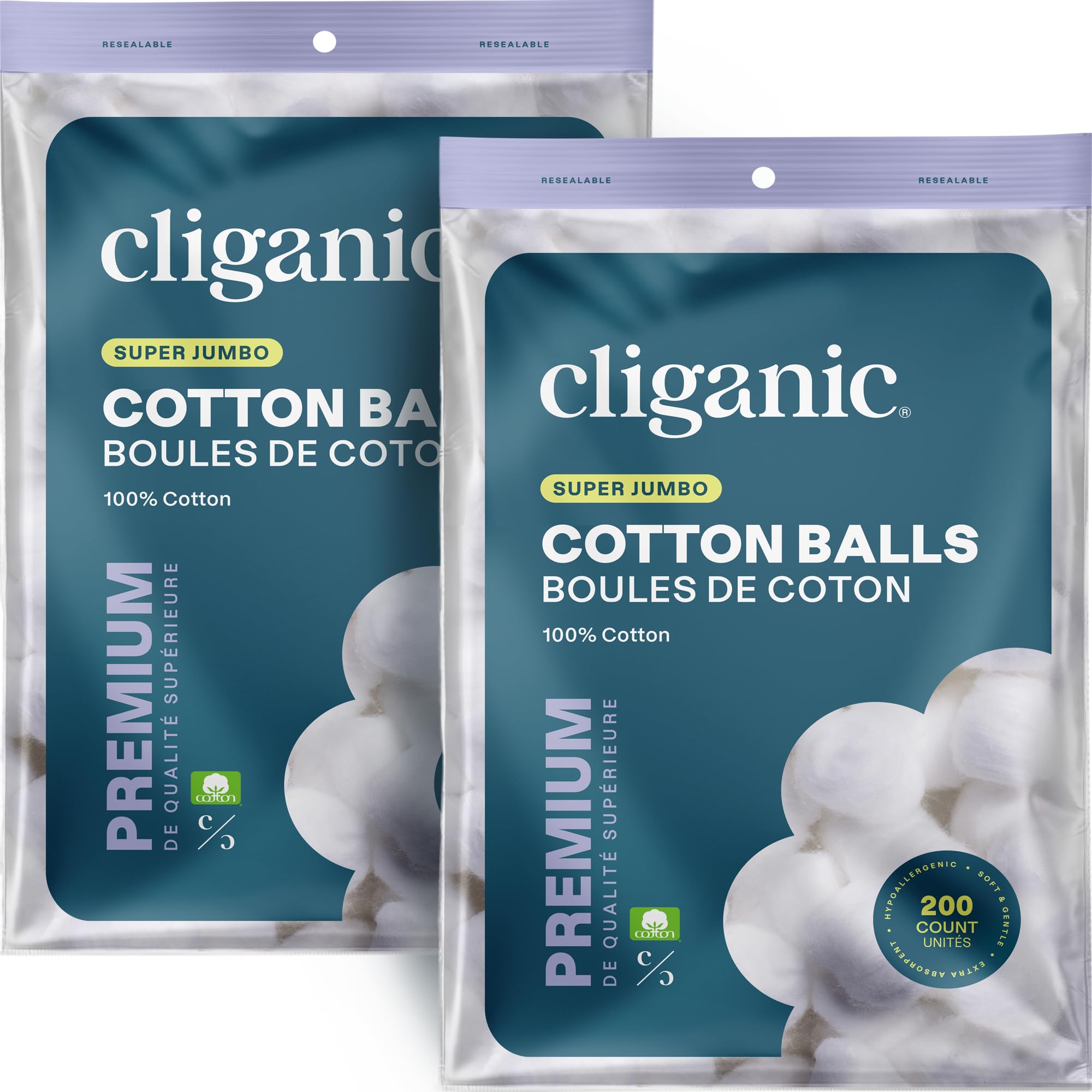 Cliganic bolas de algodón jumbo de 400 en empaque práctico para uso diario.
