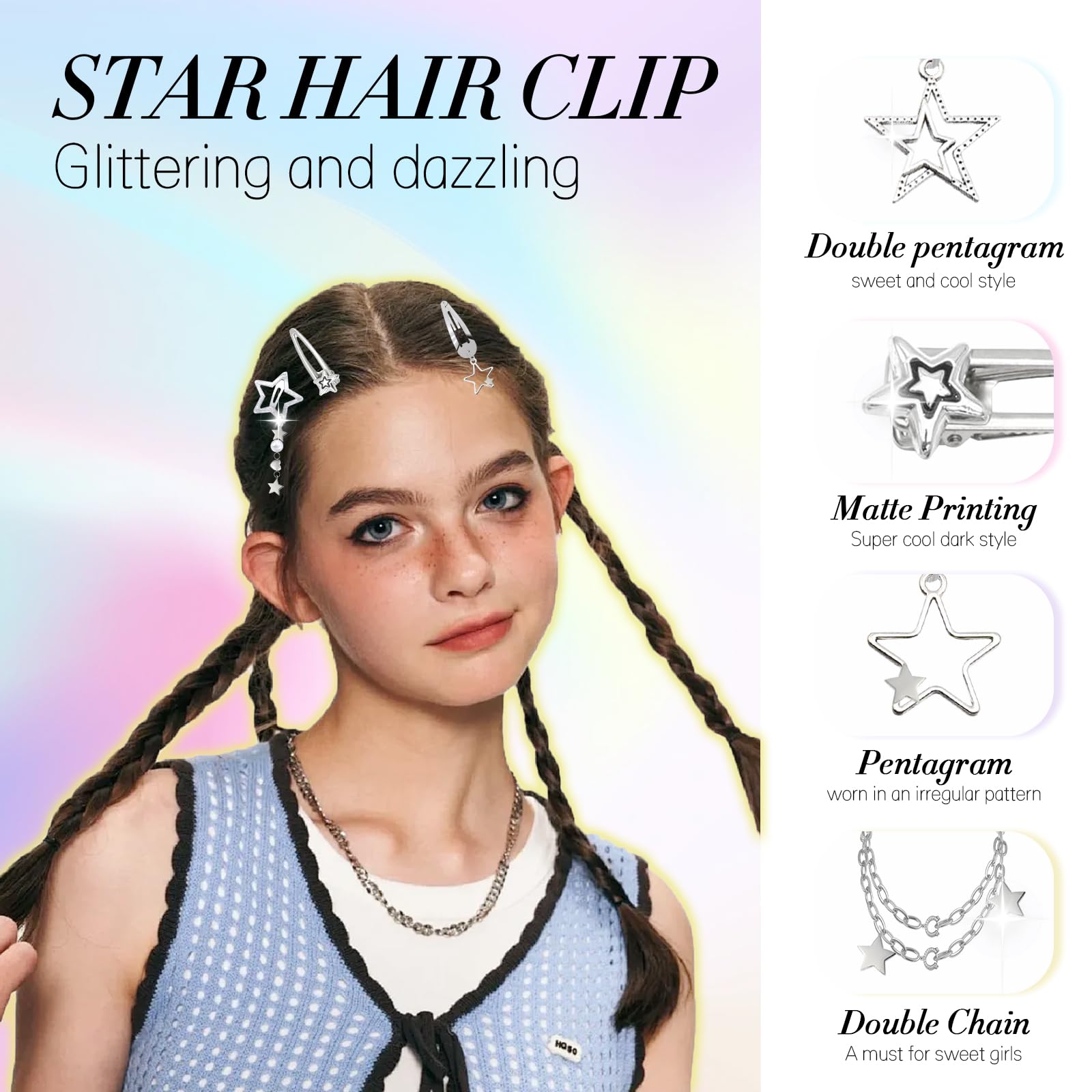clips-estrellas-10piezas forma-pentagrama: look único para estilos años 2000 y kawaii