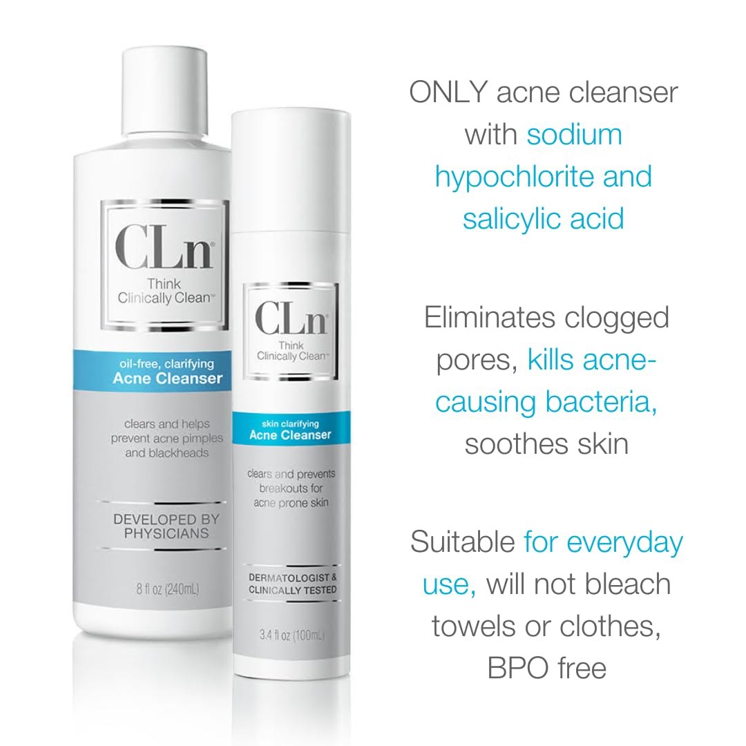 Etiqueta sin fragancia de CLn Acne Cleanser para piel sensible