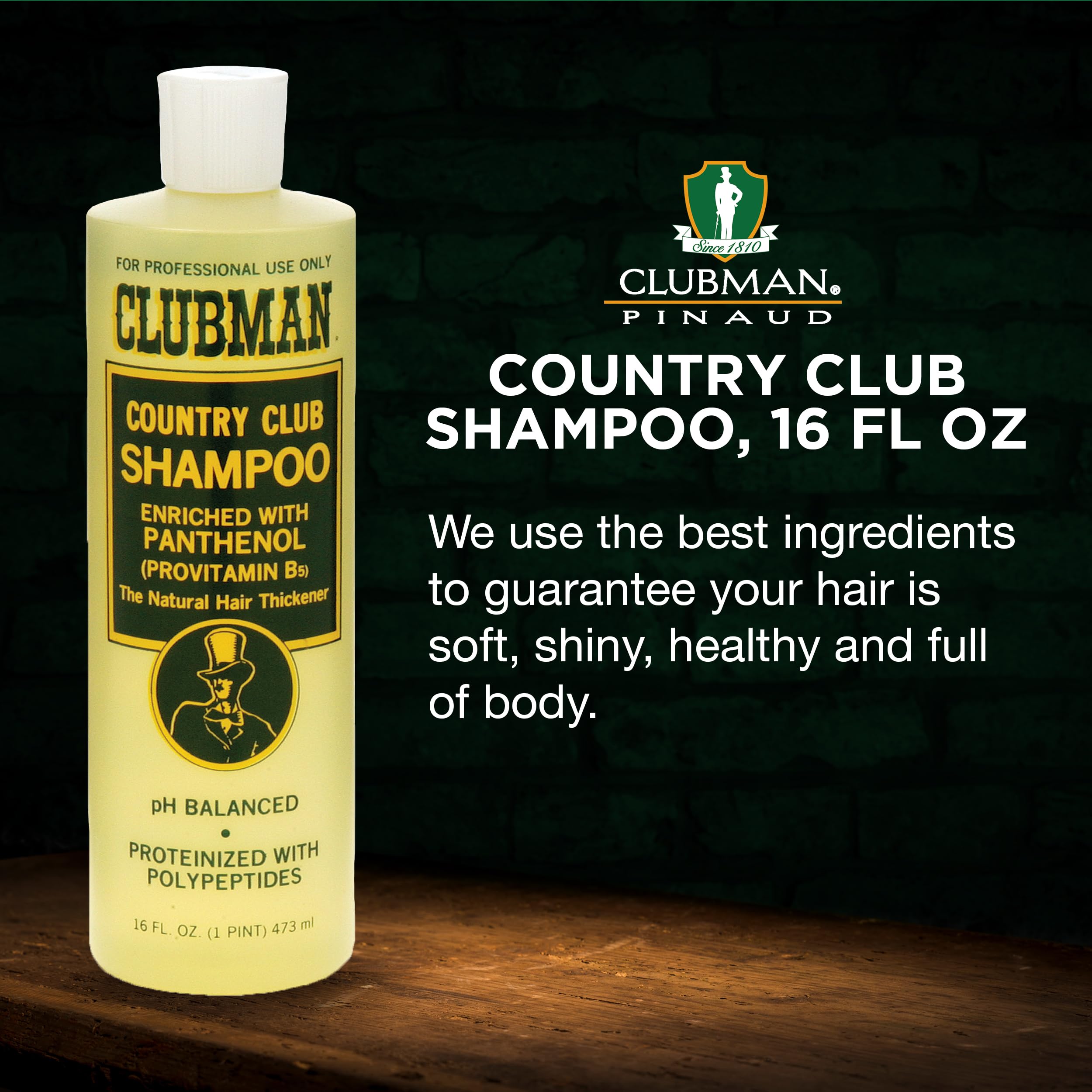 Champú Clubman Country Club, pH balanceado para conservar el equilibrio natural del cabello.