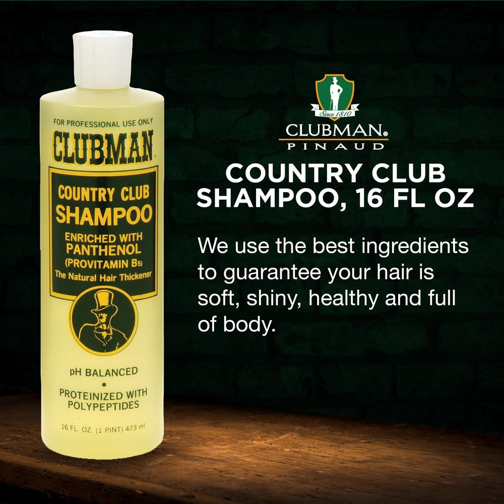 Champú Clubman Country Club, pH balanceado para conservar el equilibrio natural del cabello.