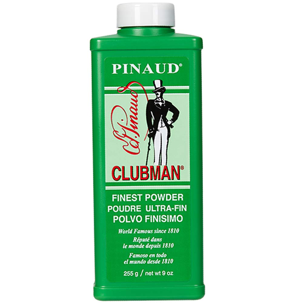 Clubman Pinaud Finest Powder, envase clásico para control de sudor y sensación seca.