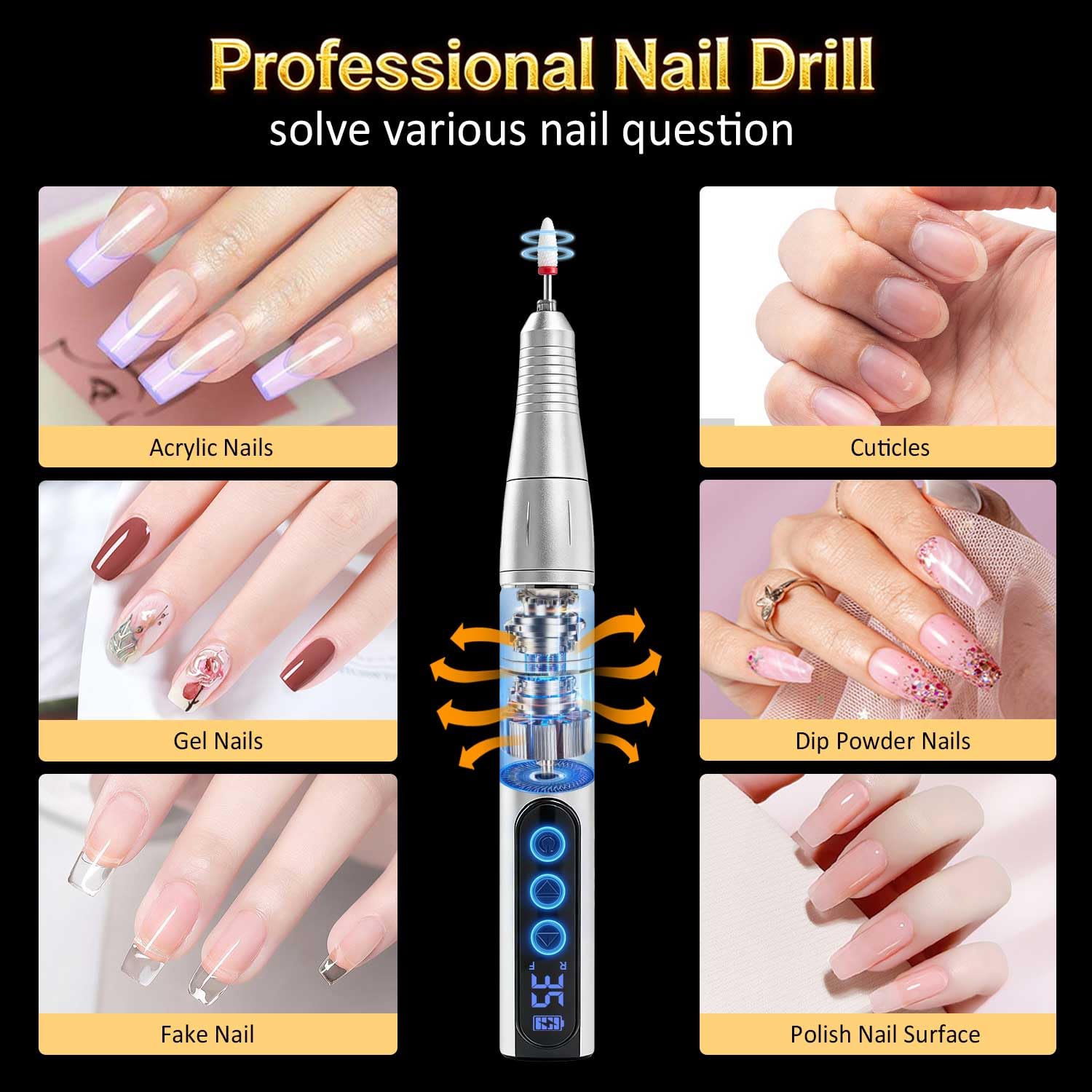 CMTQVFL kit de taladro de uñas con 11 puntas y 40 bandas de lijado