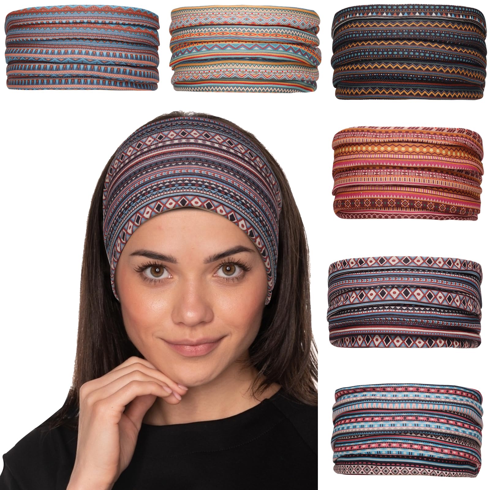 Cobahom banda cabello ancho boho para yoga y deporte, sujeción cómoda