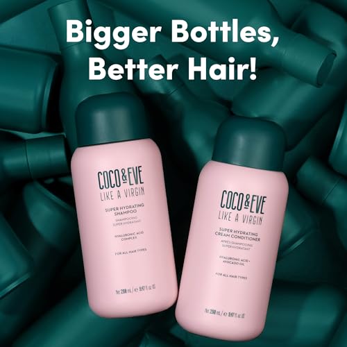 Rutina diaria de cuidado capilar con Coco & Eve Like a Virgin, anti-frizz suave.