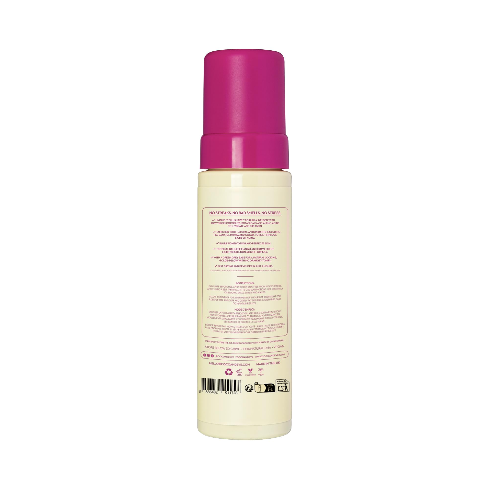 Textura mousse suave de Coco & Eve Sunny Honey Bali para un bronceado uniforme.