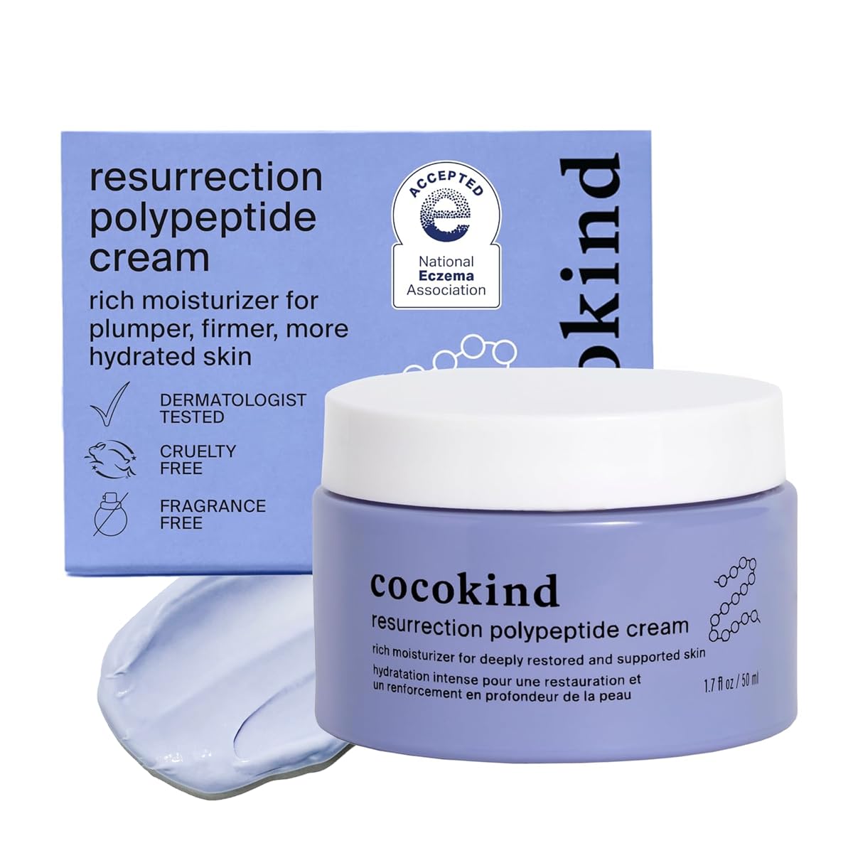 Cocokind Crème Polypeptide Resurrection — bouteille visible et hydratation prolongée