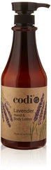 CODi Loción lavanda, frasco frontal, hidratación suave para manos y cuerpo.