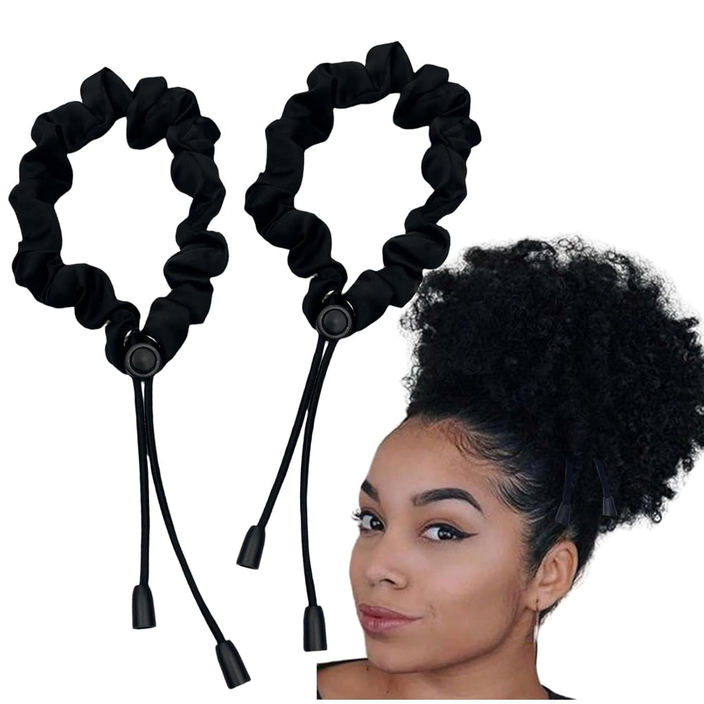 Conjunto de coleteros de satén negros, ajuste seguro para cabello grueso.