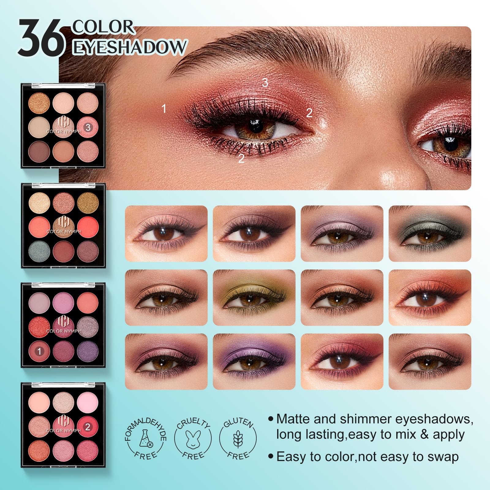 Color Nymph gloss labial 4 tonos para acabado brillante en labios.