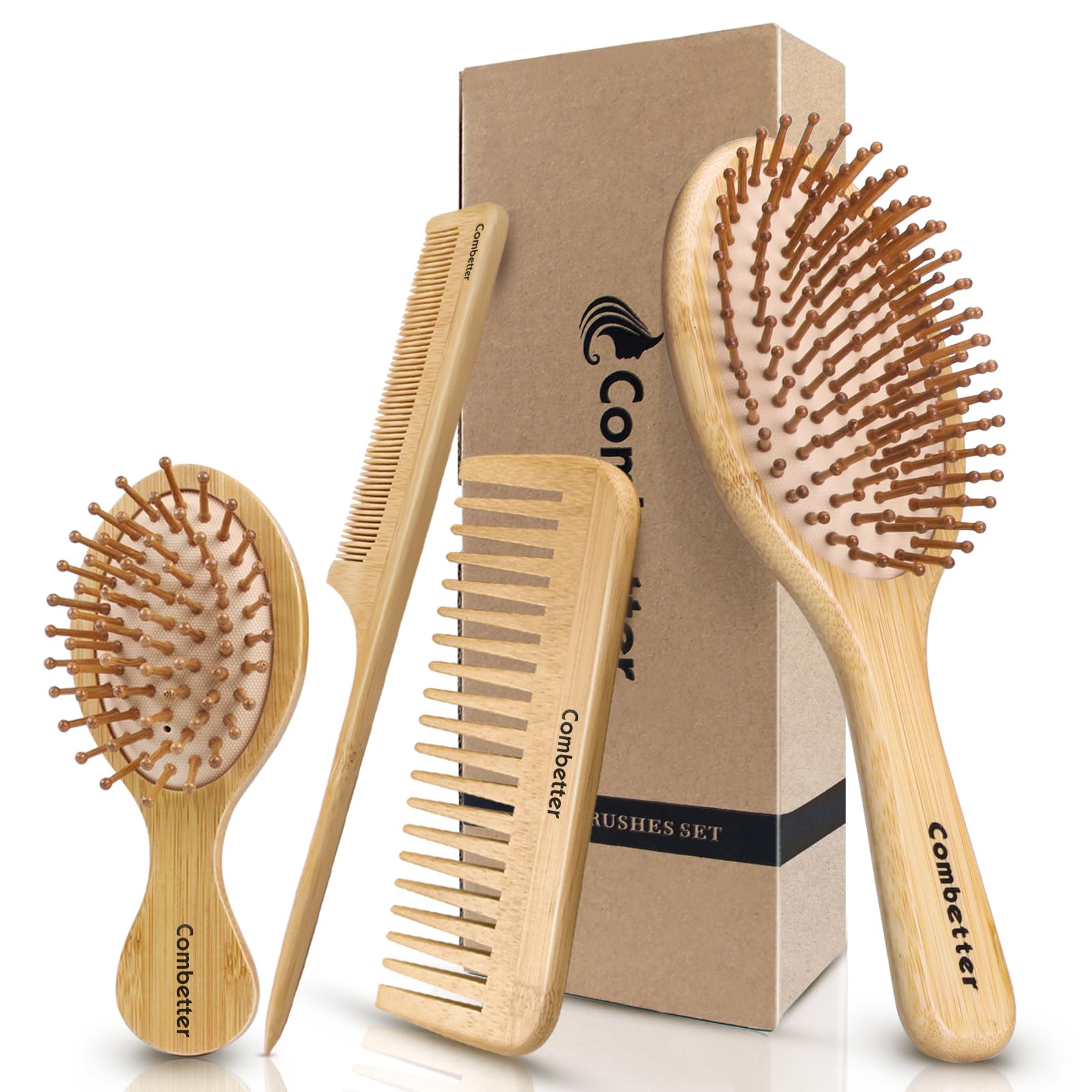 Combetter cepillo de bambú regular para desenredar suavemente y reducir frizz diario.