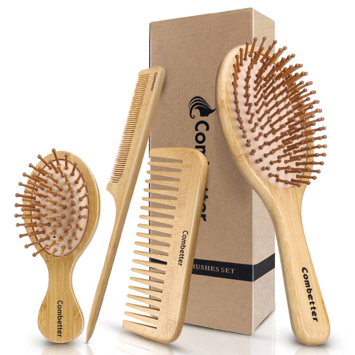 Combetter cepillo de bambú regular para desenredar suavemente y reducir frizz diario.