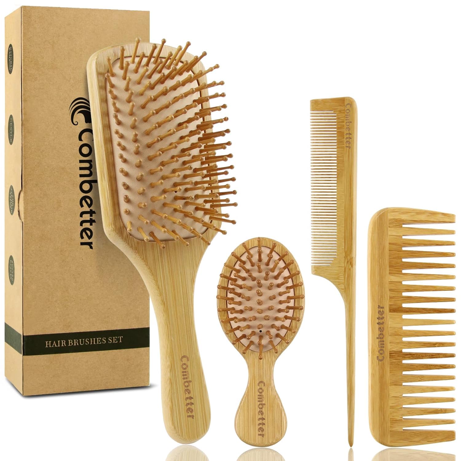 Cepillo paddle Combetter de bambú para desenredar con suavidad y brillo