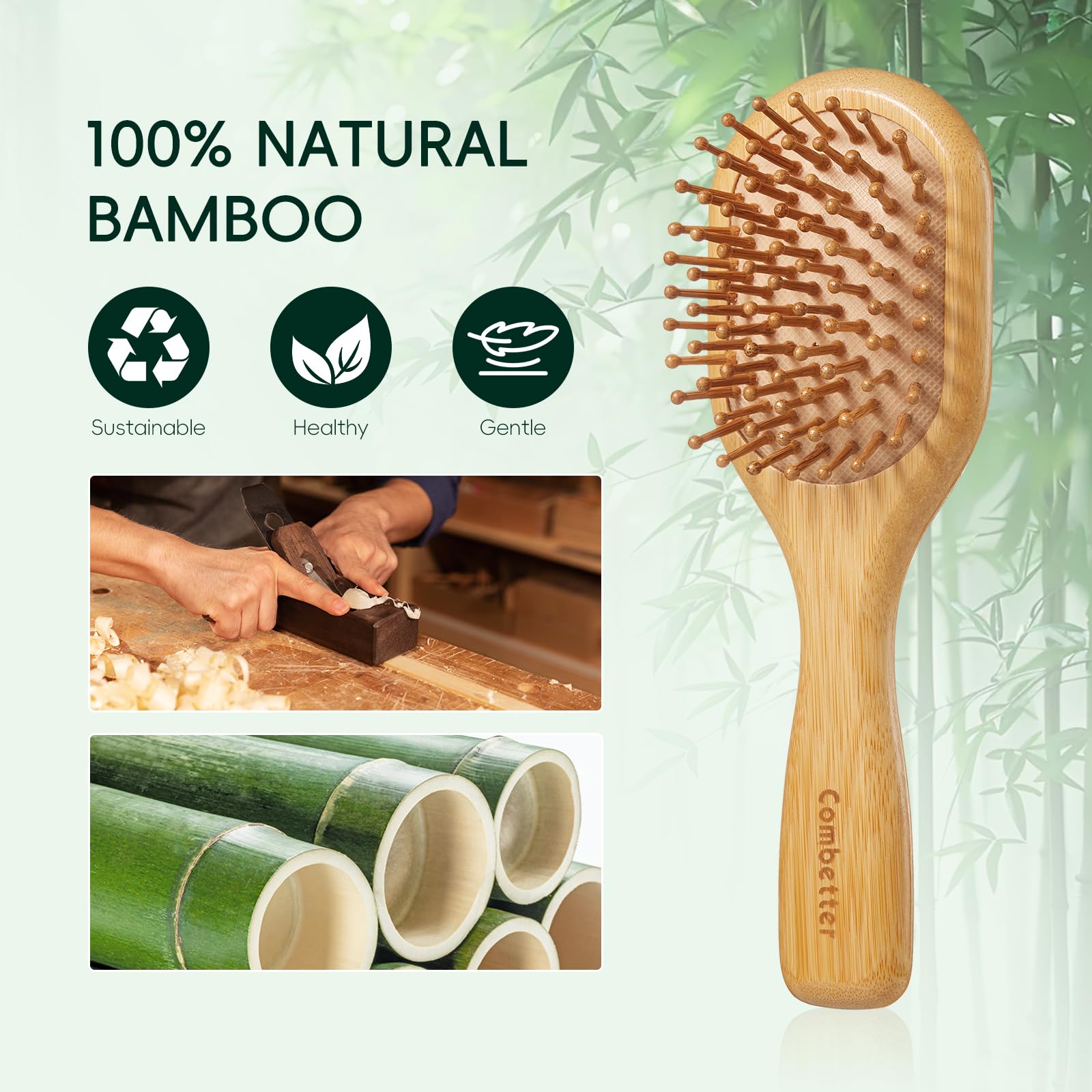 Masaje suave del cuero cabelludo con el cepillo de bambú Combetter.