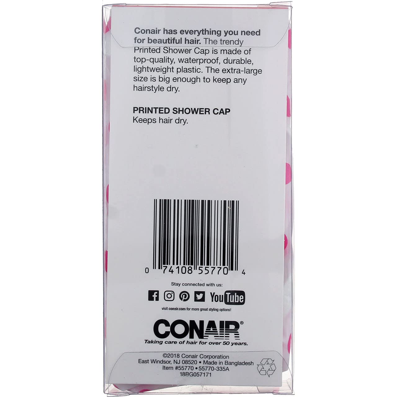 Gorro de ducha XL Conair, plástico duradero para uso diario.