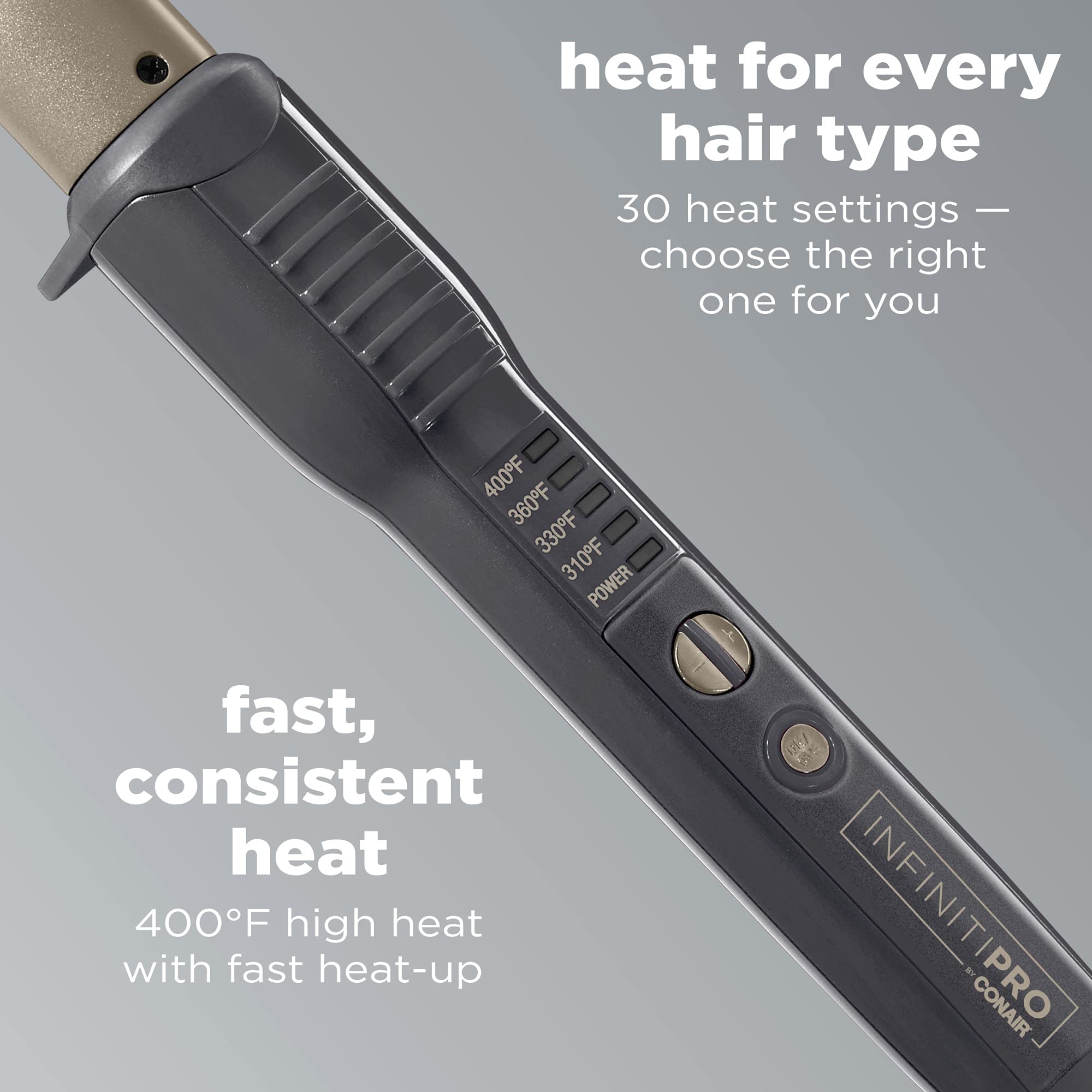 Conair InfinitiPro You Curl calienta en 30 segundos para peinados rápidos.