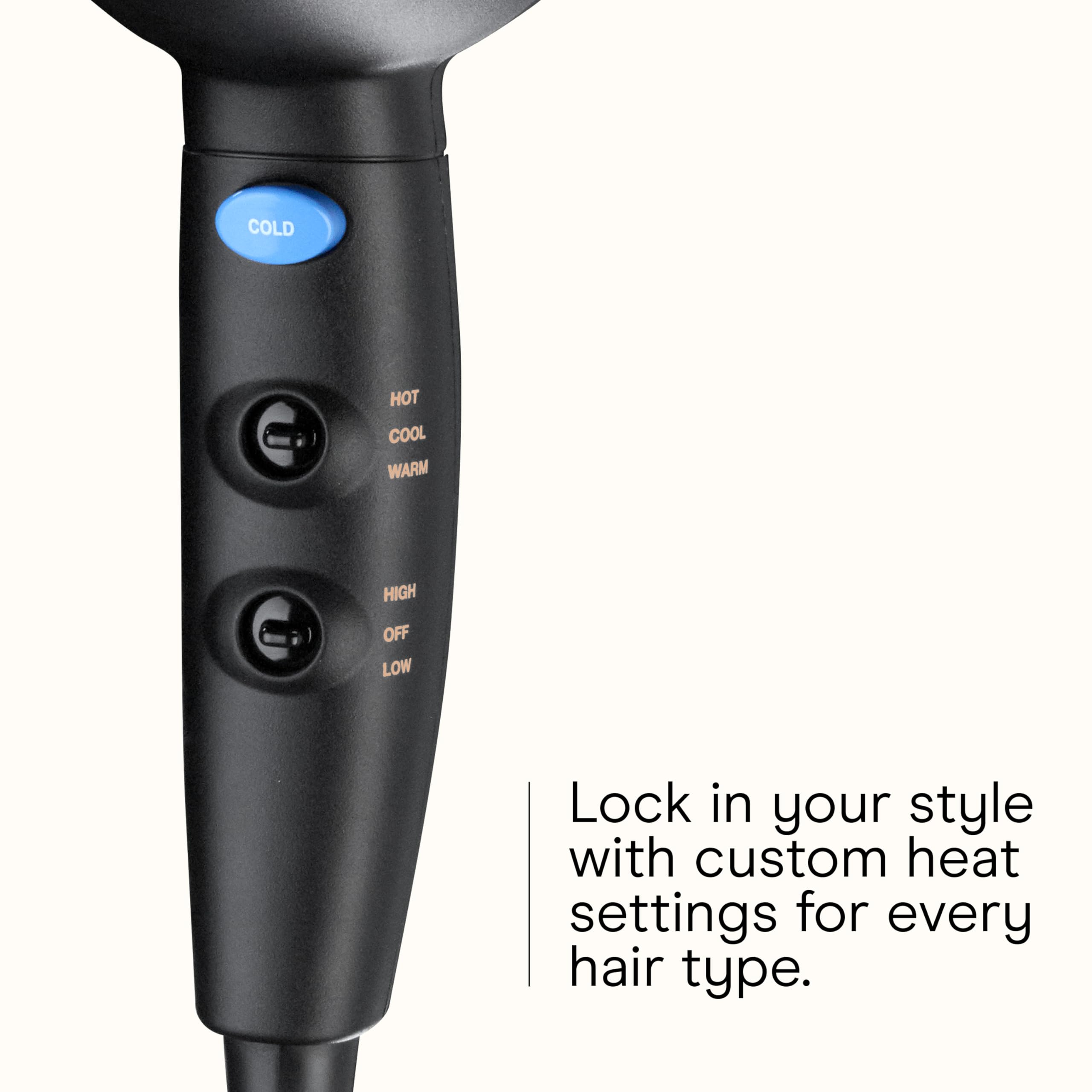 Conair Infinitipro Mighty Mini controles, ajustes de calor y velocidad para peinado