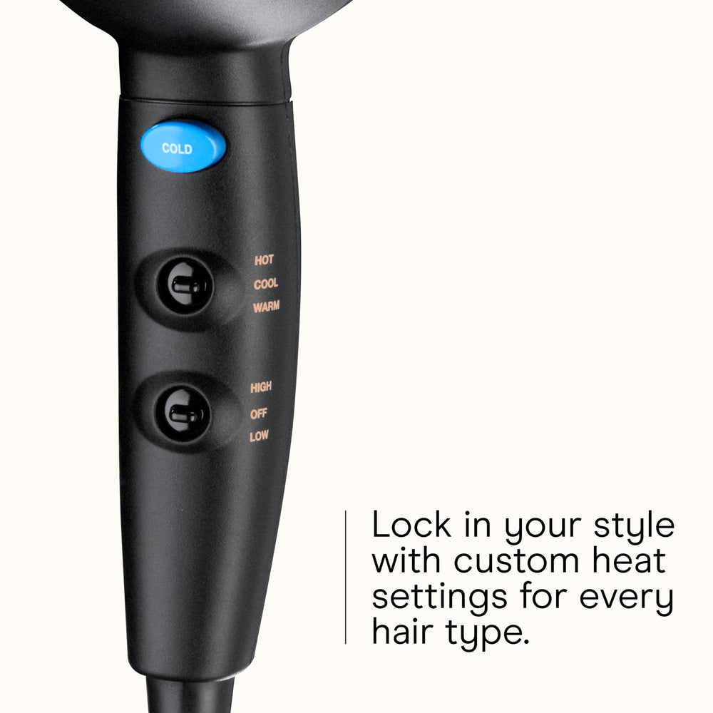 Conair Infinitipro Mighty Mini controles, ajustes de calor y velocidad para peinado