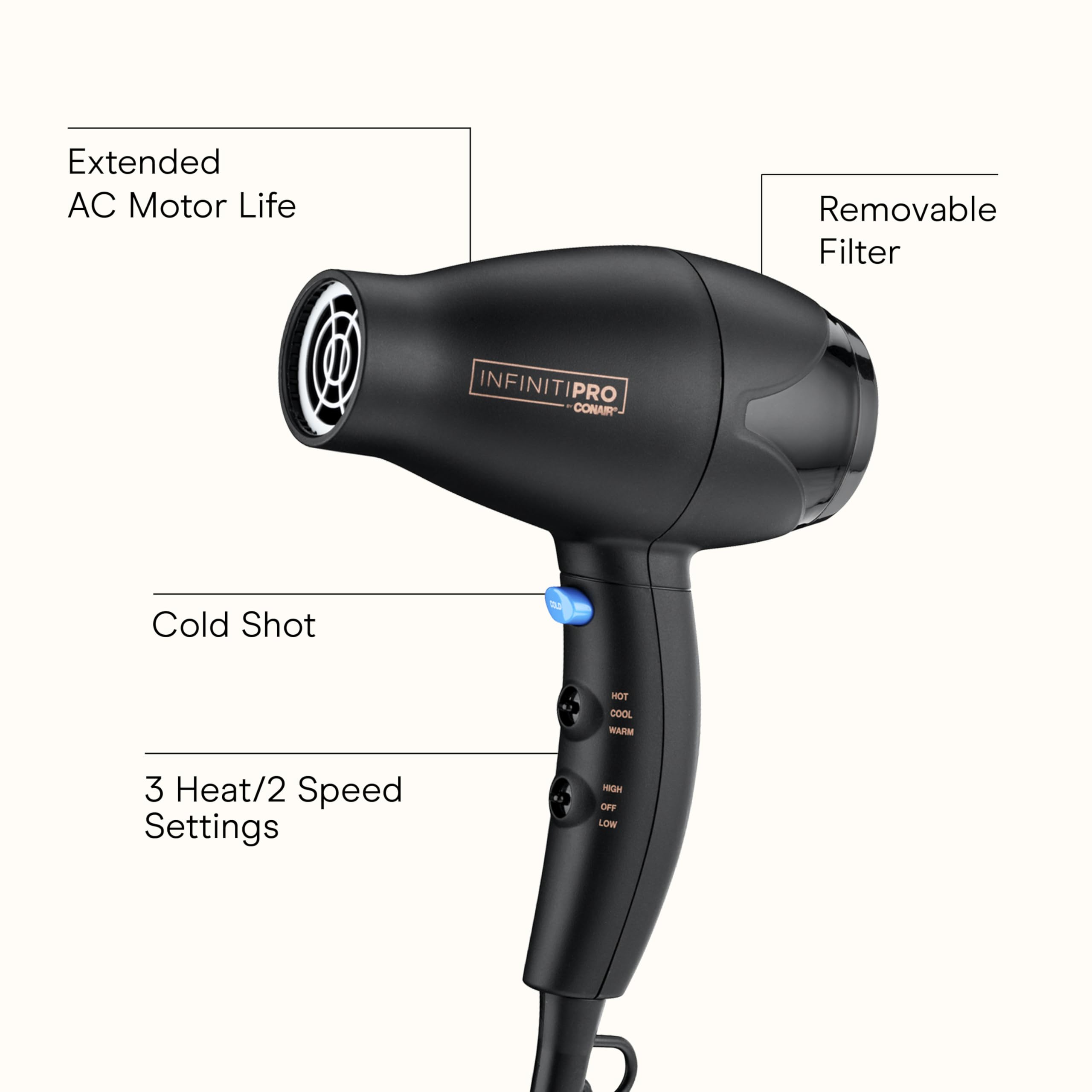 Conair Infinitipro Mighty Mini en maleta de viaje, compacto para retoques durante viajes