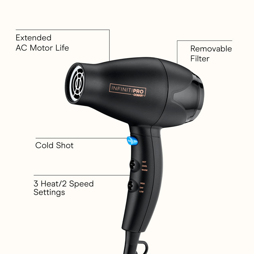 Conair Infinitipro Mighty Mini en maleta de viaje, compacto para retoques durante viajes