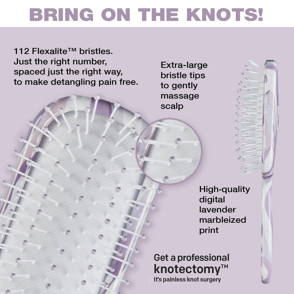 Conair Knot Dr. con cerdas Flexalite morado, masaje suave del cuero cabelludo en cada peinado.