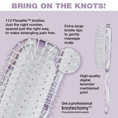 Conair Knot Dr. con cerdas Flexalite morado, masaje suave del cuero cabelludo en cada peinado.