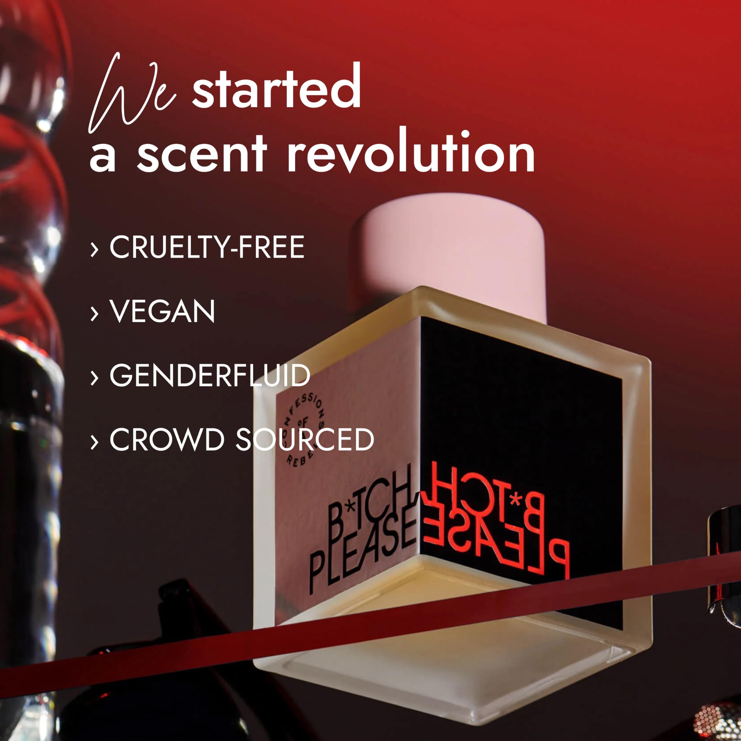 Envase minimalista de Confessions of a Rebel B*tch Please EDP para colección.