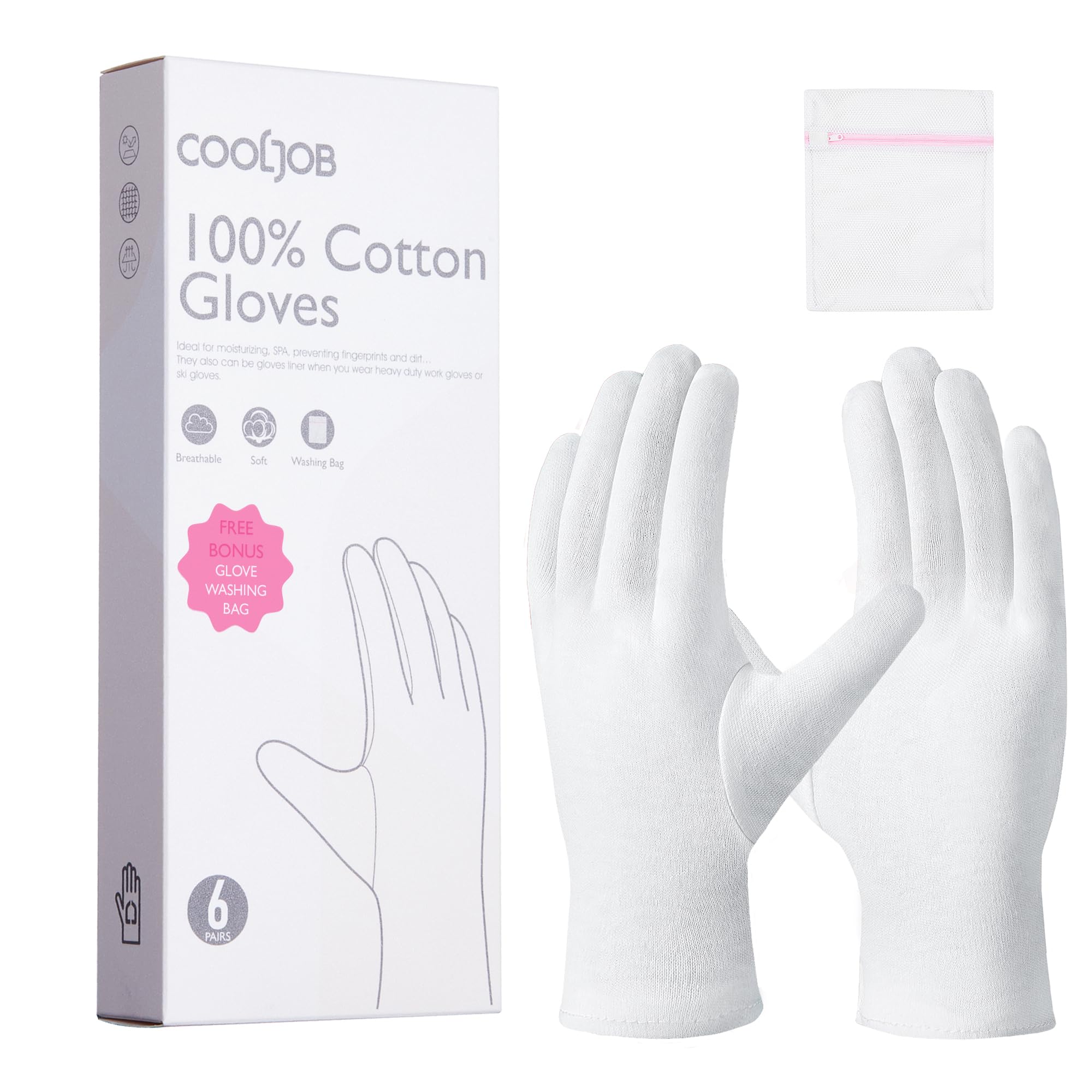 Guantes COOLJOB de algodón 100% con tejido suave para humectación nocturna