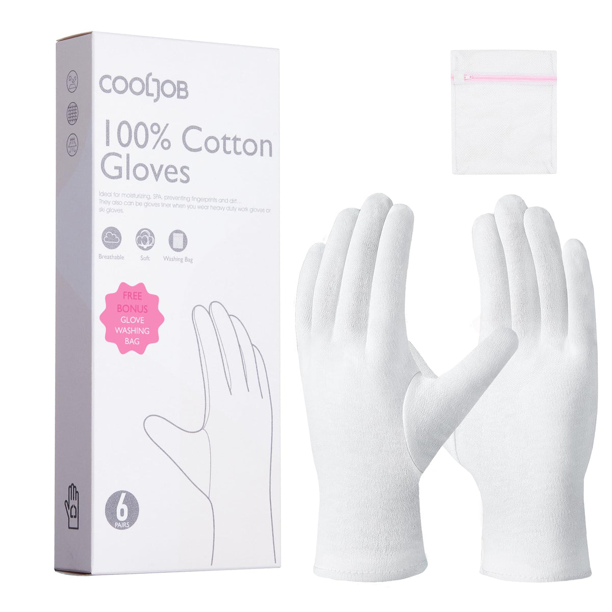 Guantes COOLJOB blancos de algodón para comodidad diaria y absorción