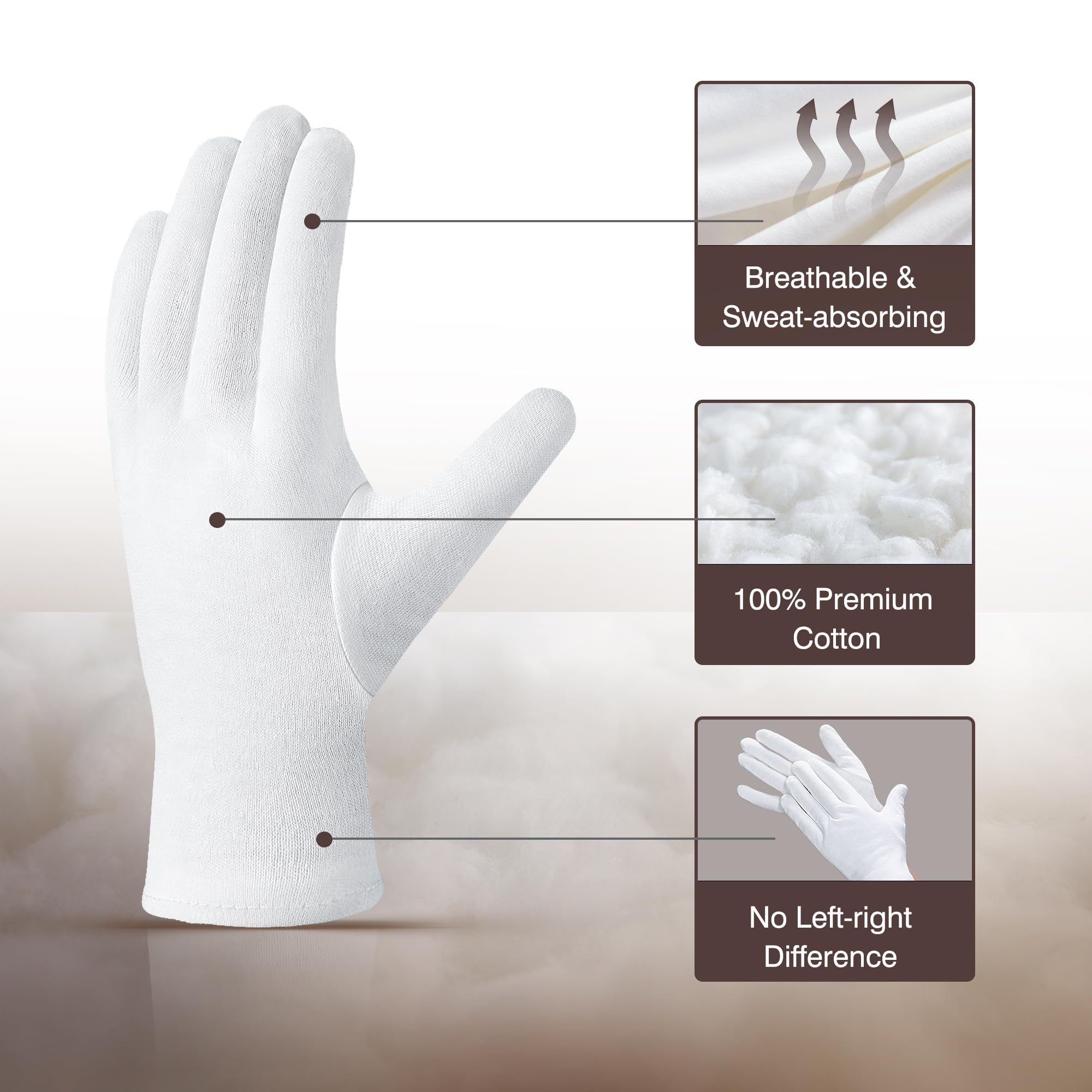 Guantes COOLJOB nocturnos de algodón para hidratar la piel durante el sueño