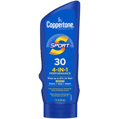 Coppertone SPORT bote 7oz SPF30 ofrece protección UV para actividades al aire libre.