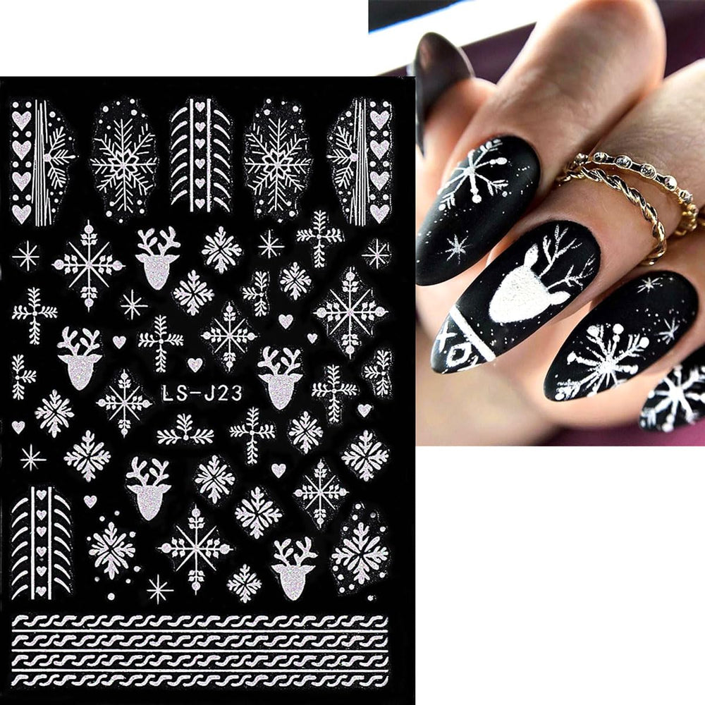 Corabsar: copos de nieve variados plateados para combinaciones creativas de uñas.