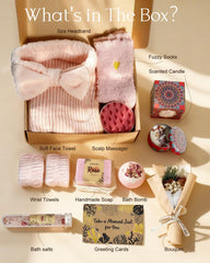 Coralogo Rose Spa Basket showing soothing bath salts for peaceful relaxation.