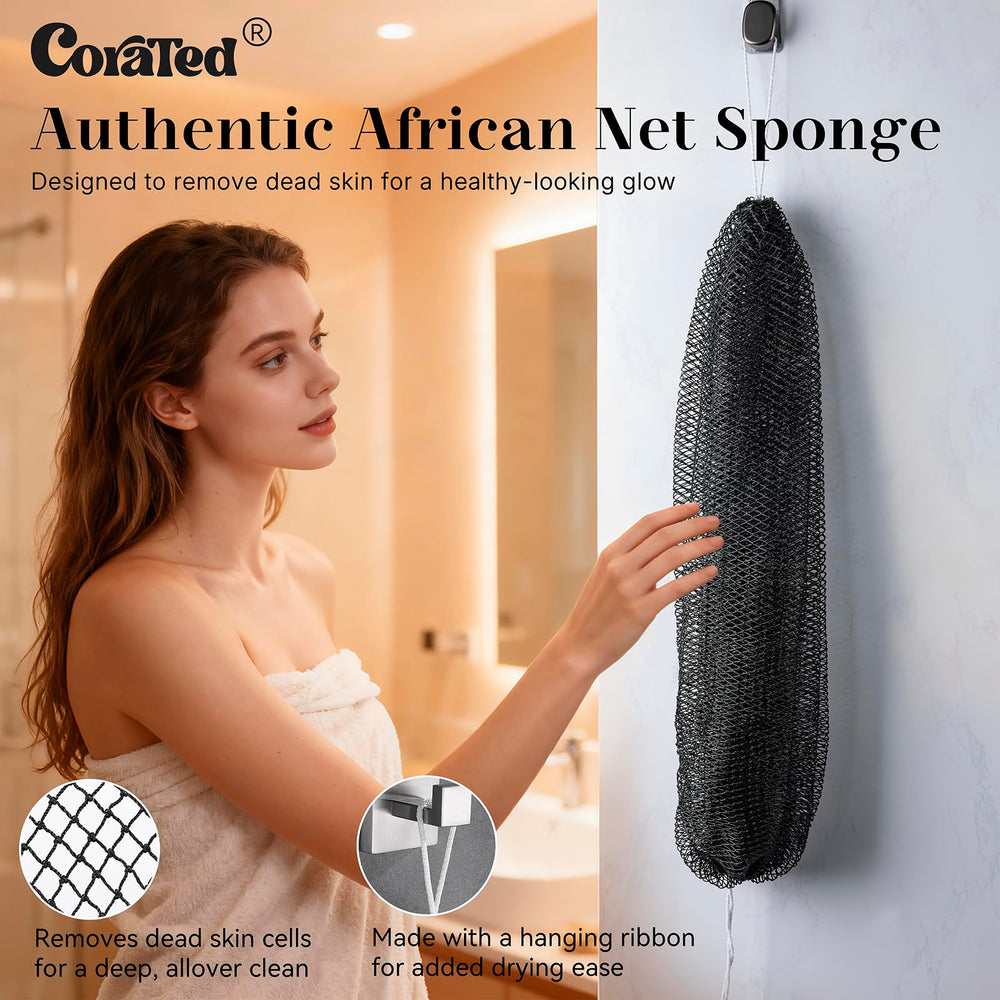 CORATED esponja de red africana con diseno elastico para cubrir la espalda facilmente.
