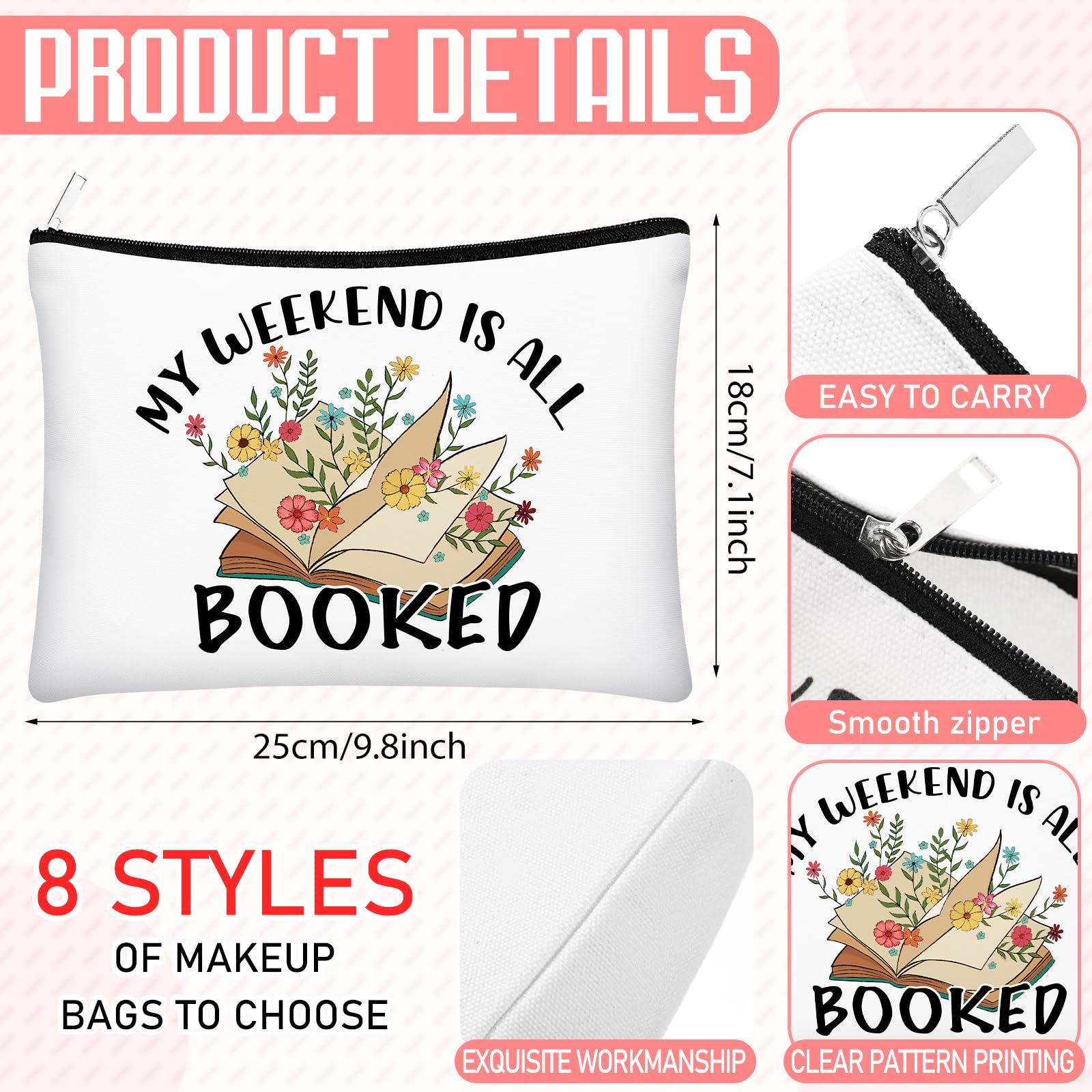Cosblank bolsa con cremallera para libro, perfecta para viajes cortos y organización.