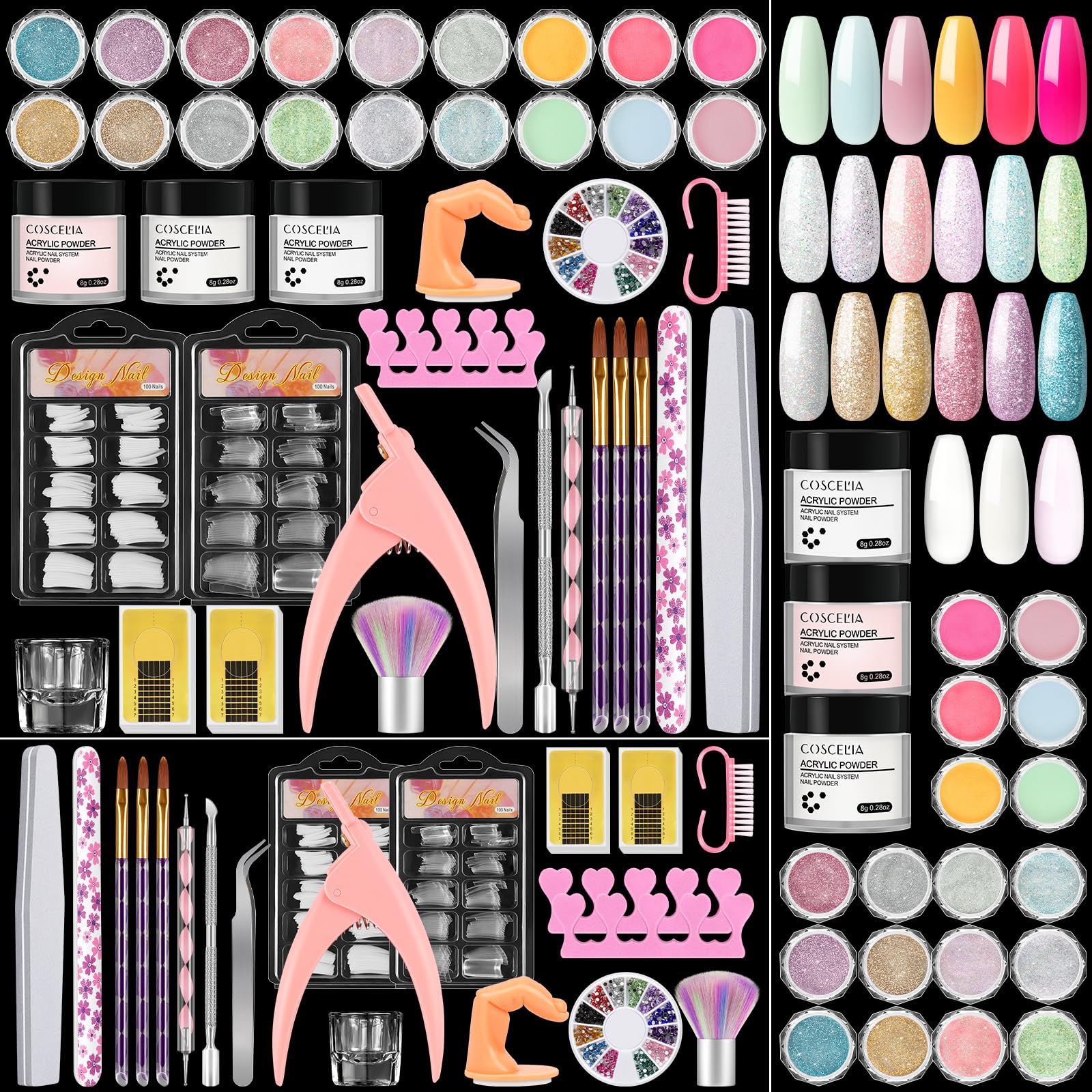 Coscelia kit uñas acrílicas principiantes, set completo para manicura en casa