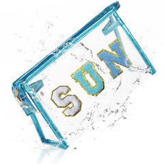 COSHAYSOO bolsa maquillaje transparente con diseño SUN azul para playa y sol.