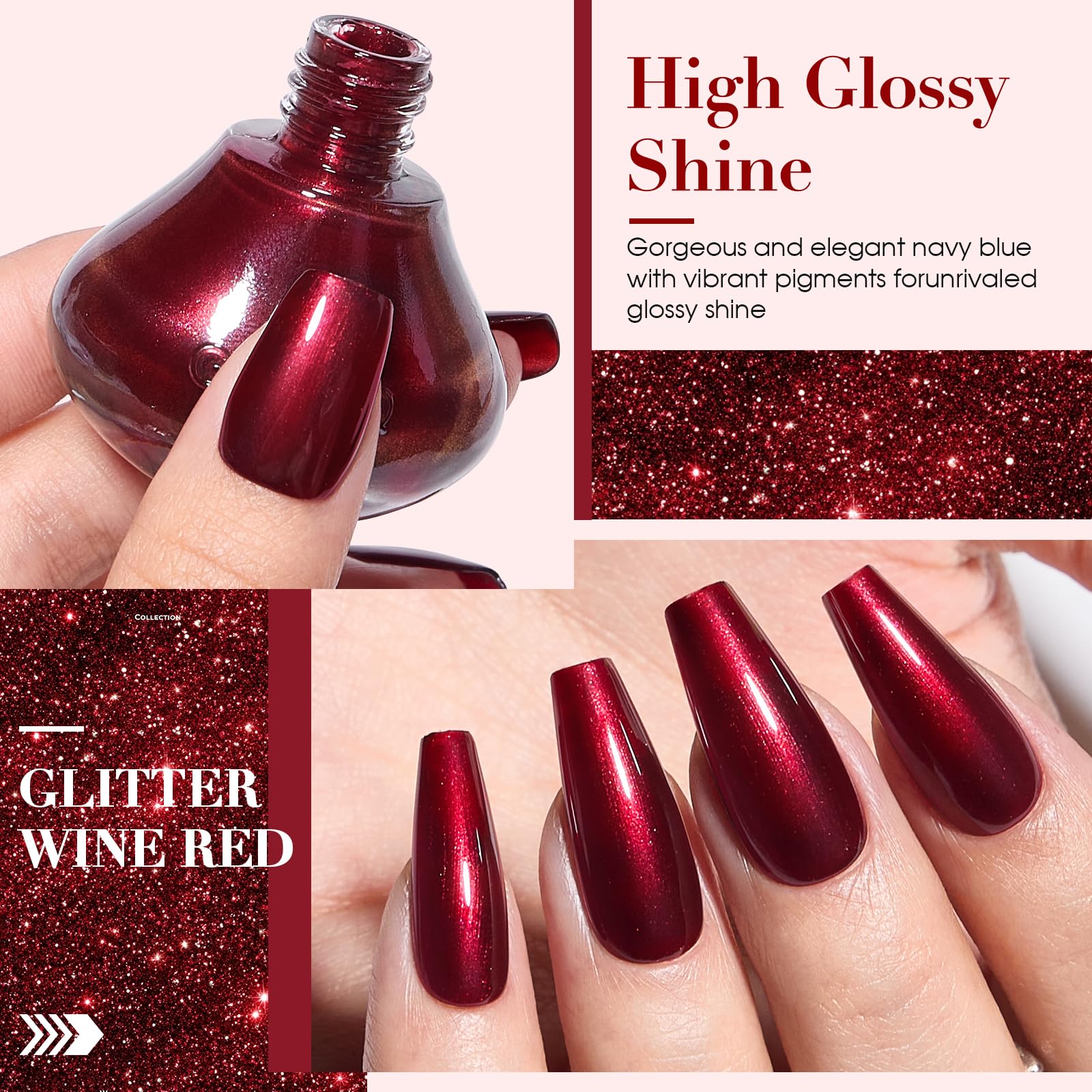 COSMOO Muestra el color vino en una uña para aplicación uniforme.
